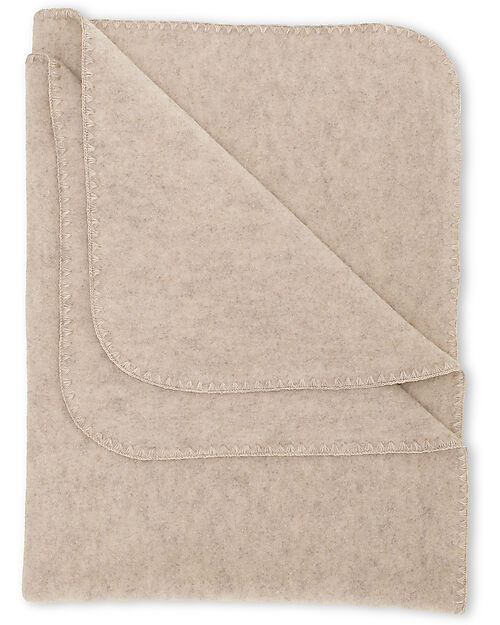 Engel Natur Copertina con Bordino a Conchiglia - Melange Sabbia - 100% Lana Coperte