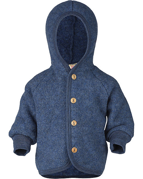 Engel Natur Giacca con Cappuccio - Blu Melange - 100% Lana Vergine Bio - Certificato GOTS e IVN BEST Giacche