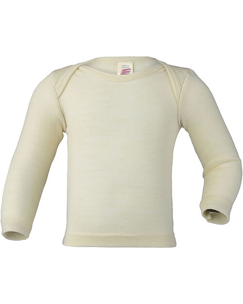 Engel Natur Maglietta per Bambini a Maniche Lunghe - Ecru - Lana Vergine e Seta - Certificato GOTS Maglie Manica Lunga