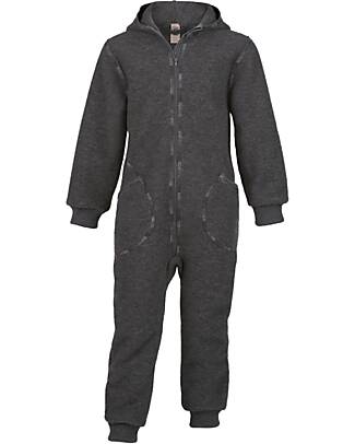 Engel Natur Tuta Intera con Cappuccio - Grigio Lava - 100 % Lana Vergine - Certificato GOTS e IVN BEST - con Chiusura a Zip Tutine Lunghe
