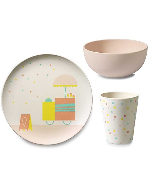 Engel Set Stoviglie in Bambù Piatto, Ciotola e Bicchiere in Bambù - Gelati Set Pappa