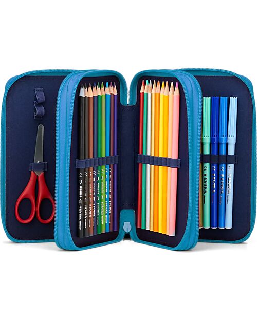 ergobag Astuccio Maxi Completo - 3 Zip e Tasca per Monete - Bearassic Garden - Blu Astucci per la Scuola