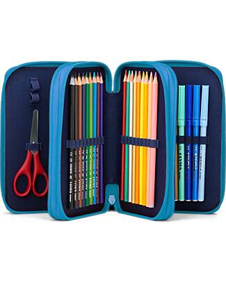 ergobag Astuccio Maxi Completo - 3 Zip e Tasca per Monete - Bearassic Garden - Blu Astucci per la Scuola