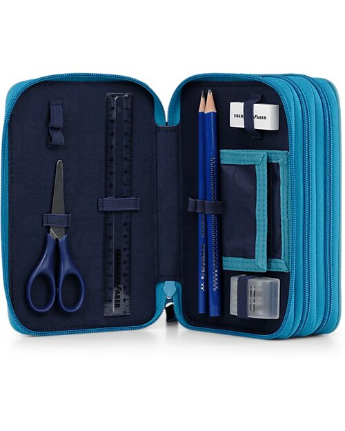 ergobag Astuccio Maxi Completo - 3 Zip e Tasca per Monete - Bearassic Garden - Blu Astucci per la Scuola