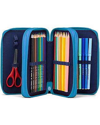 ergobag Astuccio Maxi Completo - 3 Zip e Tasca per Monete - Bearassic Garden - Blu Astucci per la Scuola