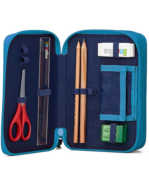 ergobag Astuccio Maxi Completo - 3 Zip e Tasca per Monete - Bearassic Garden - Blu Astucci per la Scuola