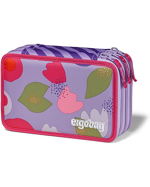 ergobag Astuccio Maxi Completo - 3 Zip e Tasca per Monete - Flower PowBear Astucci per la Scuola