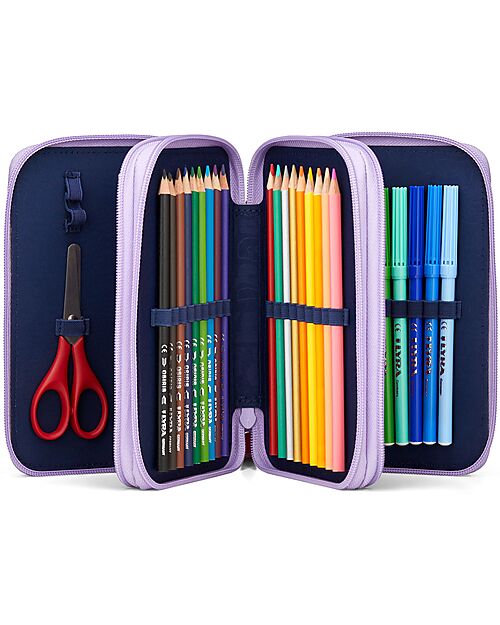 ergobag Astuccio Maxi Completo - 3 Zip e Tasca per Monete - Flower PowBear Astucci per la Scuola