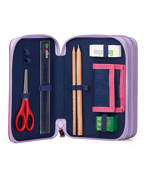 ergobag Astuccio Maxi Completo - 3 Zip e Tasca per Monete - Flower PowBear Astucci per la Scuola