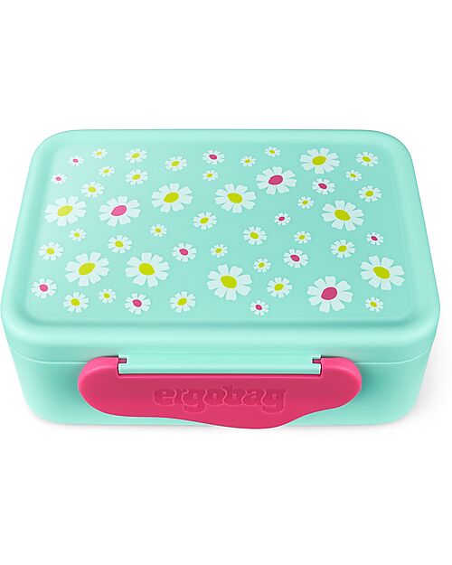 ergobag Contenitore Porta Pranzo - Fiori - Verde Acqua - 12 x 6.5 x 17 cm Porta Merenda