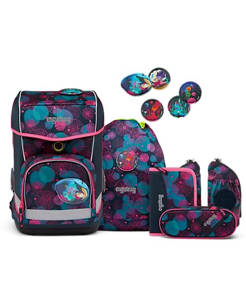 ergobag Set Scuola con Zaino Cubo Light - Astuccio Rigido - Astuccio Morbido - Sacca Sportiva e 5 Kletties - CoralBear Zaini Scuola