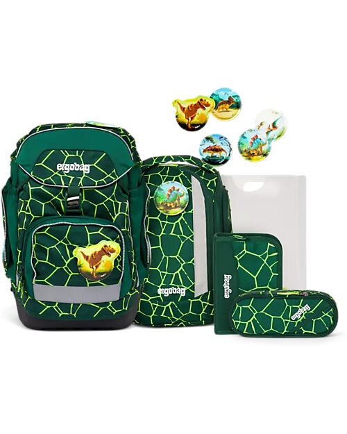 ergobag Set Scuola con Zaino Maxi 24 Litri + Zainetto Sportivo + Astuccio Rigido + Astuccio Morbido + Porta Quaderni A4 + 4 Kletties - BearRex Zaini Scuola