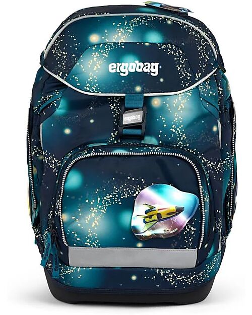 ergobag Set Scuola con Zaino Maxi 24 Litri + Zainetto Sportivo + Astuccio Rigido + Astuccio Morbido + Porta Quaderni A4 + 4 Kletties - Space Bear Galaxy Glow Edition Zaini Scuola