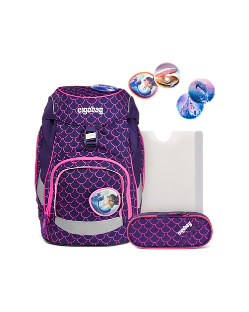 ergobag Set Scuola con Zaino Prime + Astuccio + Porta Quaderni + 4 Kletties - Pearl DiveBear Zaini Scuola