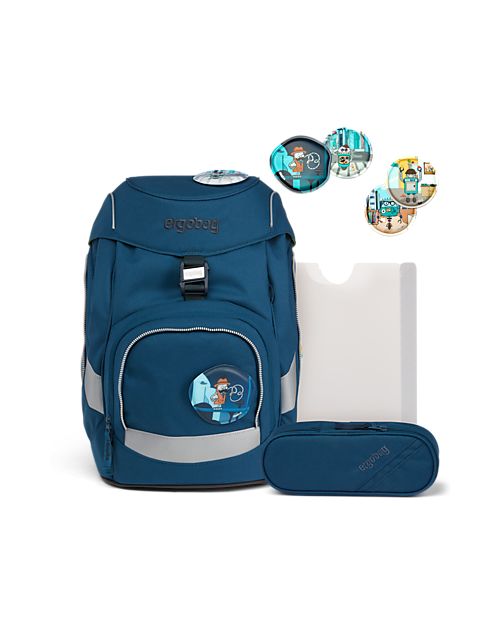 ergobag Set Scuola con Zaino Prime + Astuccio + Porta Quaderni + 4 Kletties  - RobotBear bambino
