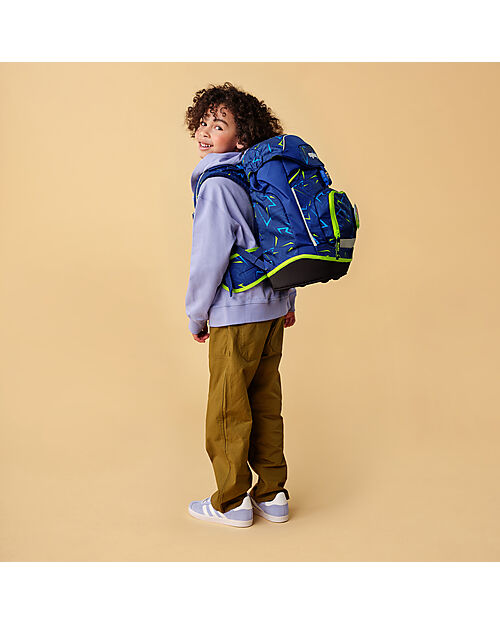 ergobag Zaino Ergonomico Prime - Blu - Front RunBear - Adatto per le Elementari Zaini Scuola