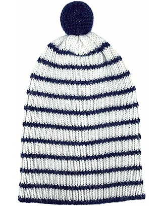 Esencia Cappellino PonPon a Righe, Avorio/Blu (6 mesi e 1-2 anni) - 100% Lana di alpaca Cappelli Invernali