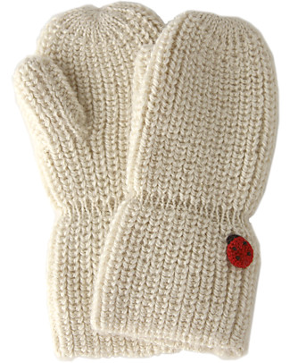 Esencia Guanti con Coccinella, Avorio - 100% Lana di alpaca Guanti e Muffole