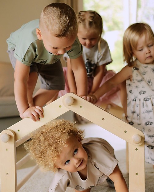 Ette Tete Nuovo Triangolo Pikler Mopitri Modificabile in Legno Mopitri con Rampa, Natural - Il gioco sicuro per piccoli scalatori! Giochi Montessoriani