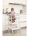 Ette Tete OUTLET Torre Montessoriana Convertibile Step'n'Sit, Bianco con Cinghie Argento - Pezzo di Showroom Torri Montessoriane_