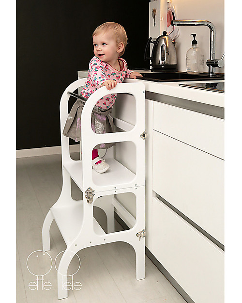 Ette Tete OUTLET Torre Montessoriana Convertibile Step'n'Sit, Bianco con  Cinghie Argento - Pezzo di Showroom unisex (bambini)