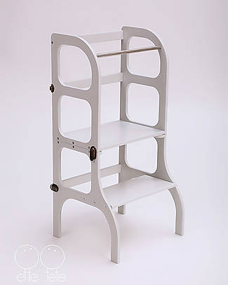 Ette Tete OUTLET - Torre Montessoriana Convertibile Step'n'Sit, Grigio Chiaro con Cinghie Ottone - Pezzo di Showroom Torri Montessoriane_