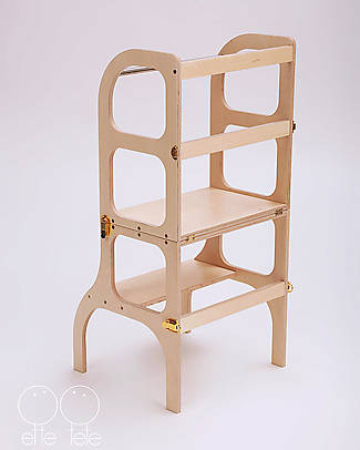Ette Tete OUTLET - Torre Montessoriana Convertibile Step'n'Sit, Legno Naturale con Cinghie Oro - Pezzo di Showroom Torri Montessoriane_