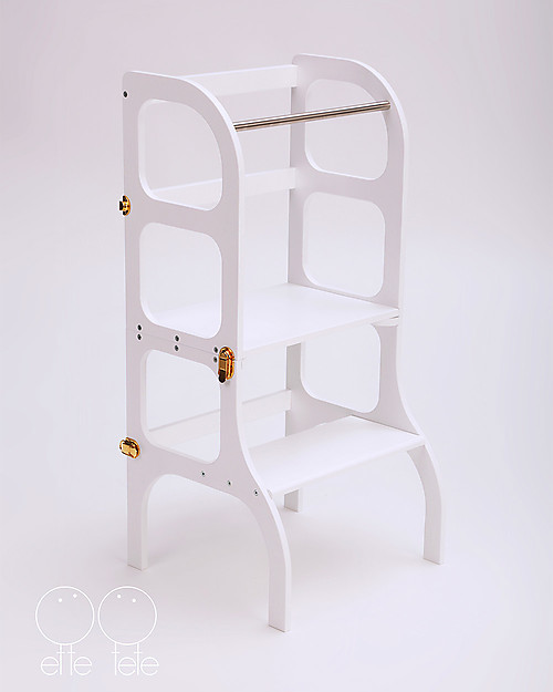 Ette Tete Torre Montessoriana Convertibile Step'n'Sit, Bianco con Cinghie Oro Torri Montessoriane_