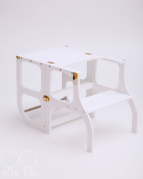 Ette Tete Torre Montessoriana Convertibile Step'n'Sit, Bianco con Cinghie Oro Torri Montessoriane_