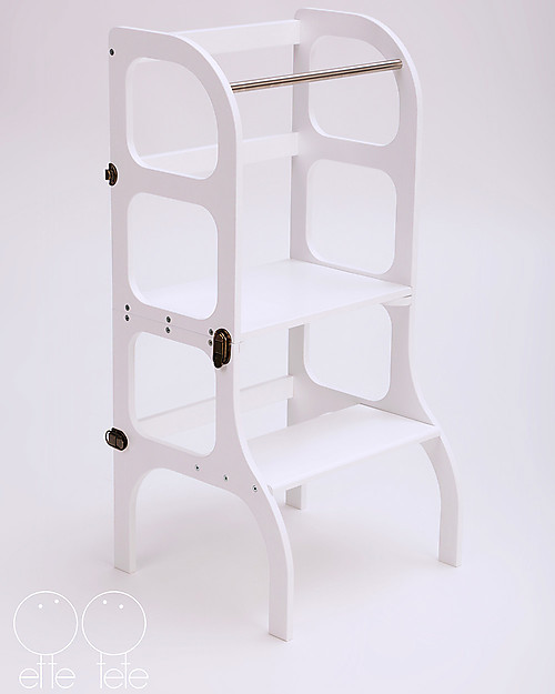 Ette Tete Torre Montessoriana Convertibile Step'n'Sit, Bianco con Cinghie Ottone Torri Montessoriane_