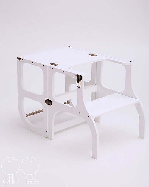 Ette Tete Torre Montessoriana Convertibile Step'n'Sit, Bianco con Cinghie Ottone Torri Montessoriane_