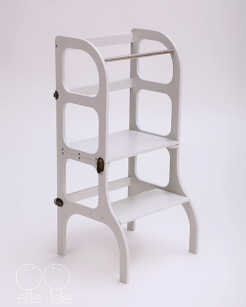 Ette Tete Torre Montessoriana Convertibile Step'n'Sit, Grigio Chiaro con Cinghie Ottone Torri Montessoriane_