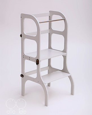 Ette Tete Torre Montessoriana Convertibile Step'n'Sit, Grigio Chiaro con Cinghie Ottone Torri Montessoriane_