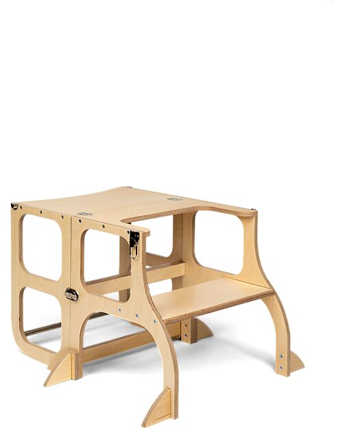Ette Tete Torre Montessoriana Convertibile Step'n'Sit - Legno - Naturale con Cinghie Argento - Supporto Extra Torri Montessoriane_