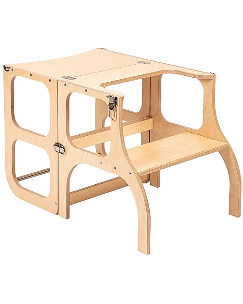 Ette Tete Torre Montessoriana Convertibile Step'n'Sit, Legno Naturale con Cinghie Argento Torri Montessoriane_