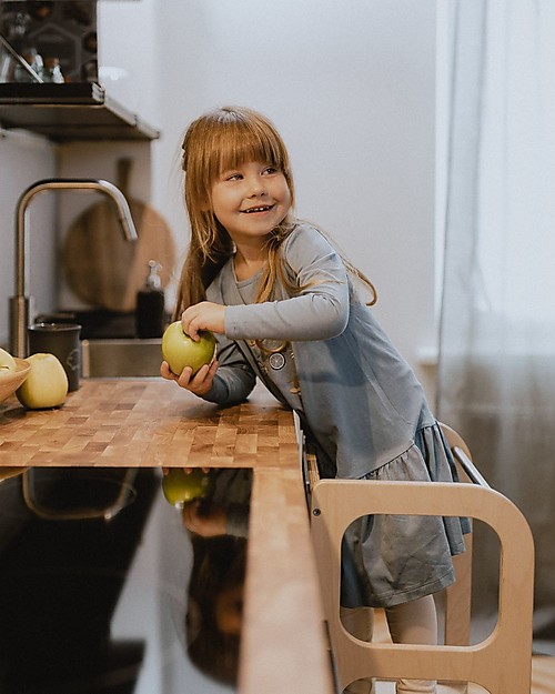 Ette Tete Torre Montessoriana Convertibile Step'n'Sit, Legno Naturale con Cinghie Argento Torri Montessoriane_