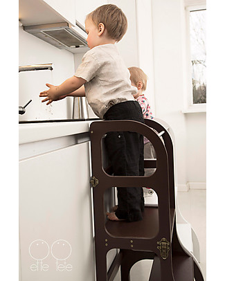 Ette Tete Torre Montessoriana Convertibile Step'n'Sit, Marrone con Cinghie Ottone Torri Montessori