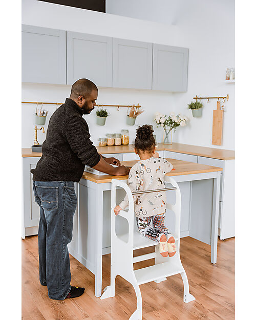 Ette Tete Torre Montessoriana Helper Step Up Regolabile - Bianco - Betulla FSC - con Supporto Extra Torri Montessoriane_