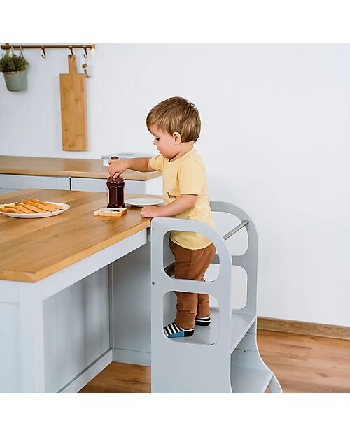 Ette Tete Torre Montessoriana Helper Step Up Regolabile - Grigio - Betulla FSC - con Supporto Extra Torri Montessoriane_