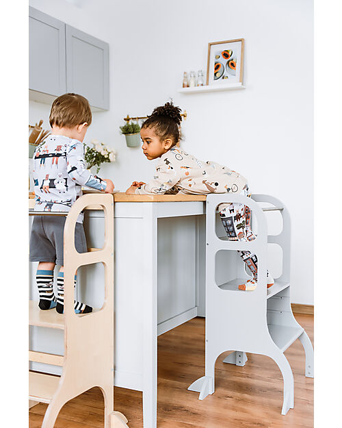 Ette Tete Torre Montessoriana Helper Step Up Regolabile - Grigio - Betulla FSC - con Supporto Extra Torri Montessoriane_