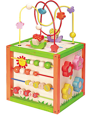 EverEarth 5 in 1 Cubo di Attività - Coordinazione Occhio-Mano - Legno Certificato FSC! Giochi Per Inventare Storie
