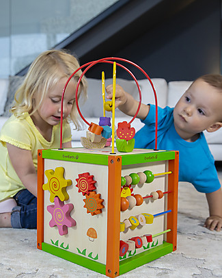 EverEarth 5 in 1 Cubo di Attività - Coordinazione Occhio-Mano - Legno Certificato FSC! Giochi Per Inventare Storie