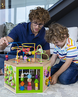 EverEarth 7 in 1 Cubo di Attività - Coordinazione Occhio-Mano - Legno Certificato FSC! Giochi Per Inventare Storie
