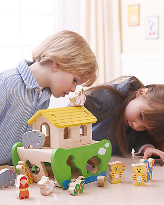 EverEarth Arca di Noè con Sagome di Animali - Coordinazione Occhio-Mano - Legno Certificato FSC! Giochi Per Inventare Storie