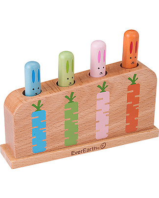 EverEarth Coniglietti Pop Up - Spingi i Coniglietti e Guardali Saltare Fuori - Divertente ed Eco-Friendly Incastri In Legno