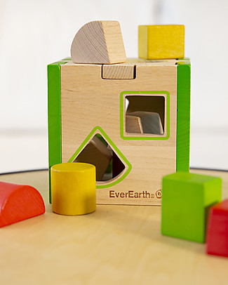 EverEarth Cubo Didattico con Forme Geometriche - Coordinazione Occhio-Mano - Legno Certificato FSC! Incastri In Legno