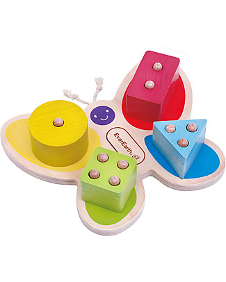 EverEarth Gioco a Incastro Farfalla con Forme Geometriche da Impilare - Legno Certificato FSC! Incastri In Legno