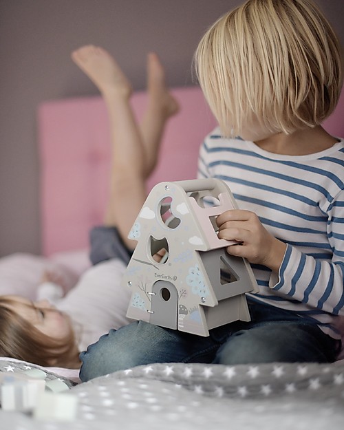 EverEarth Gioco Didattico Albero delle Forme - Pastello - Legno certificato FSC Incastri in Legno