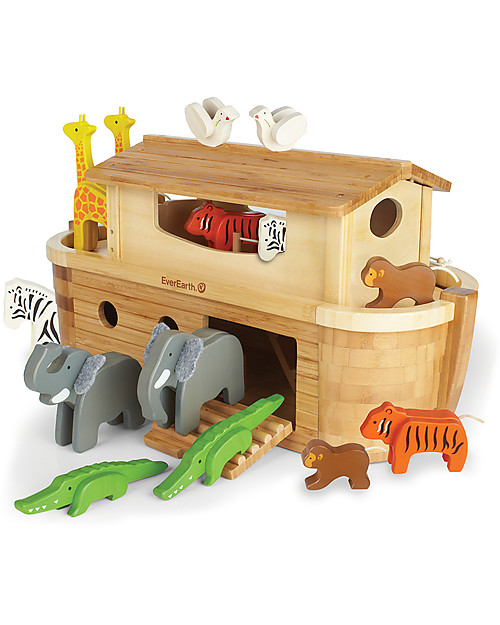 EverEarth Grande Arca di Noè con Animali - Coordinazione Occhio-Mano - Legno Certificato FSC! Animali in Legno