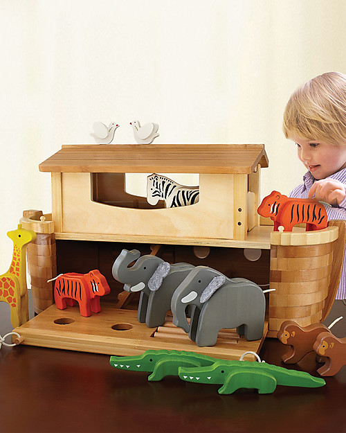 EverEarth Grande Arca di Noè con Animali - Coordinazione Occhio-Mano - Legno Certificato FSC! Animali in Legno